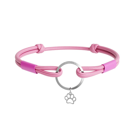 TagHug Classic Pink paracord collar ID tag holder for dogs and cats. Goes with any collar or harness. Handmade pet accessory.