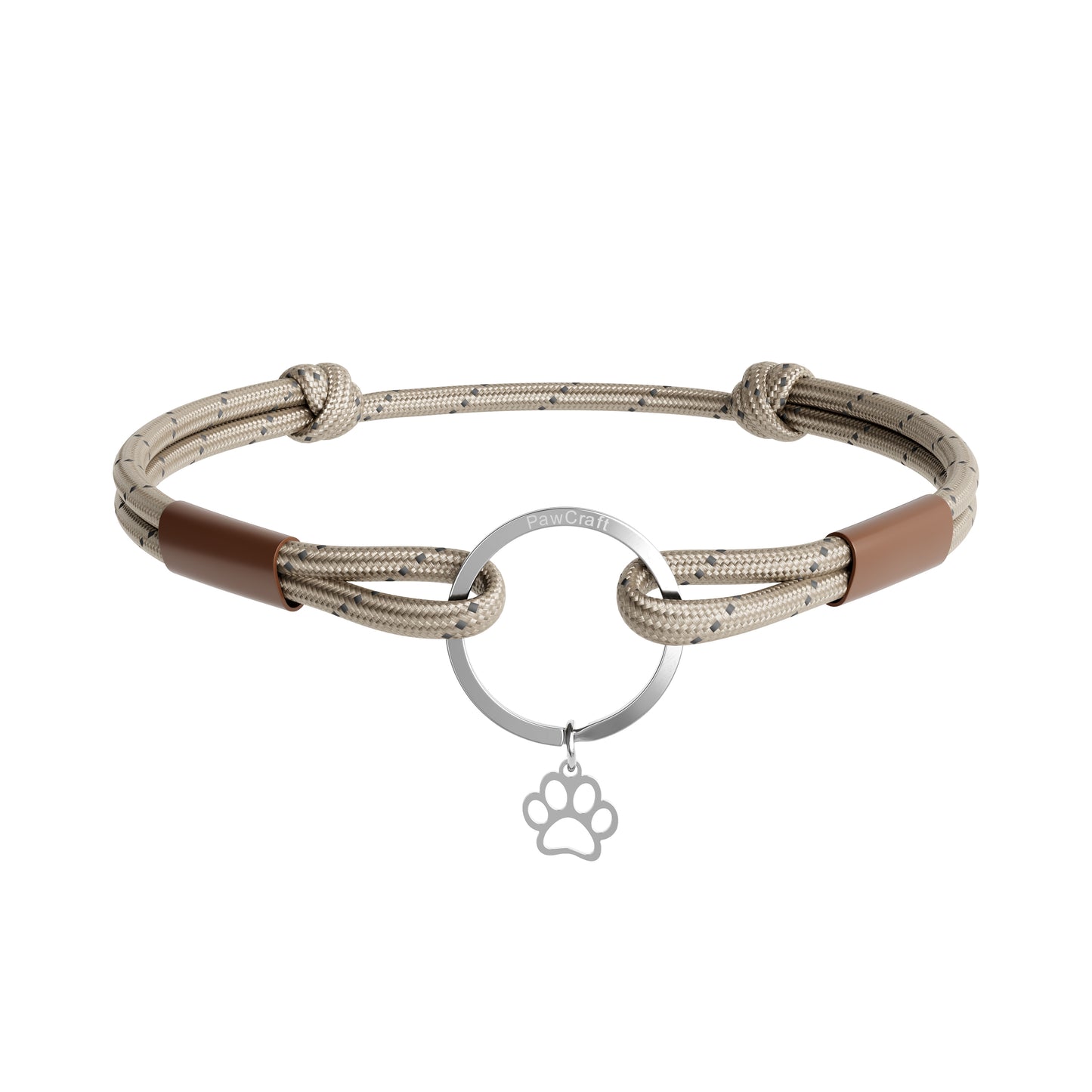 TagHug Reflective Beige paracord collar ID tag holder for dogs and cats. Reflective for visibility and safety. Goes with any collar or harness. Handmade pet accessory.