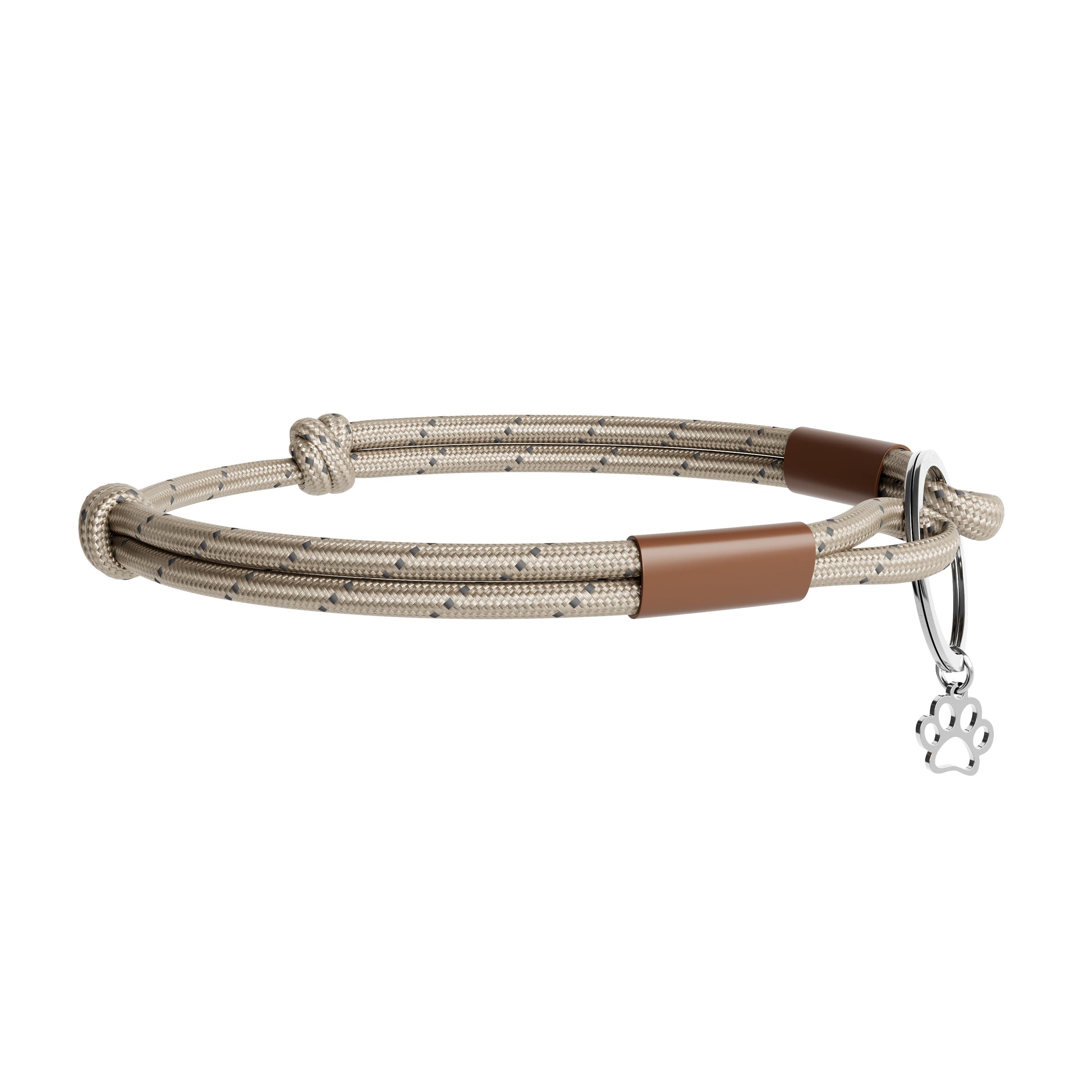 TagHug Reflective Beige paracord ID tag holder, close-up of reflective beige cord texture.