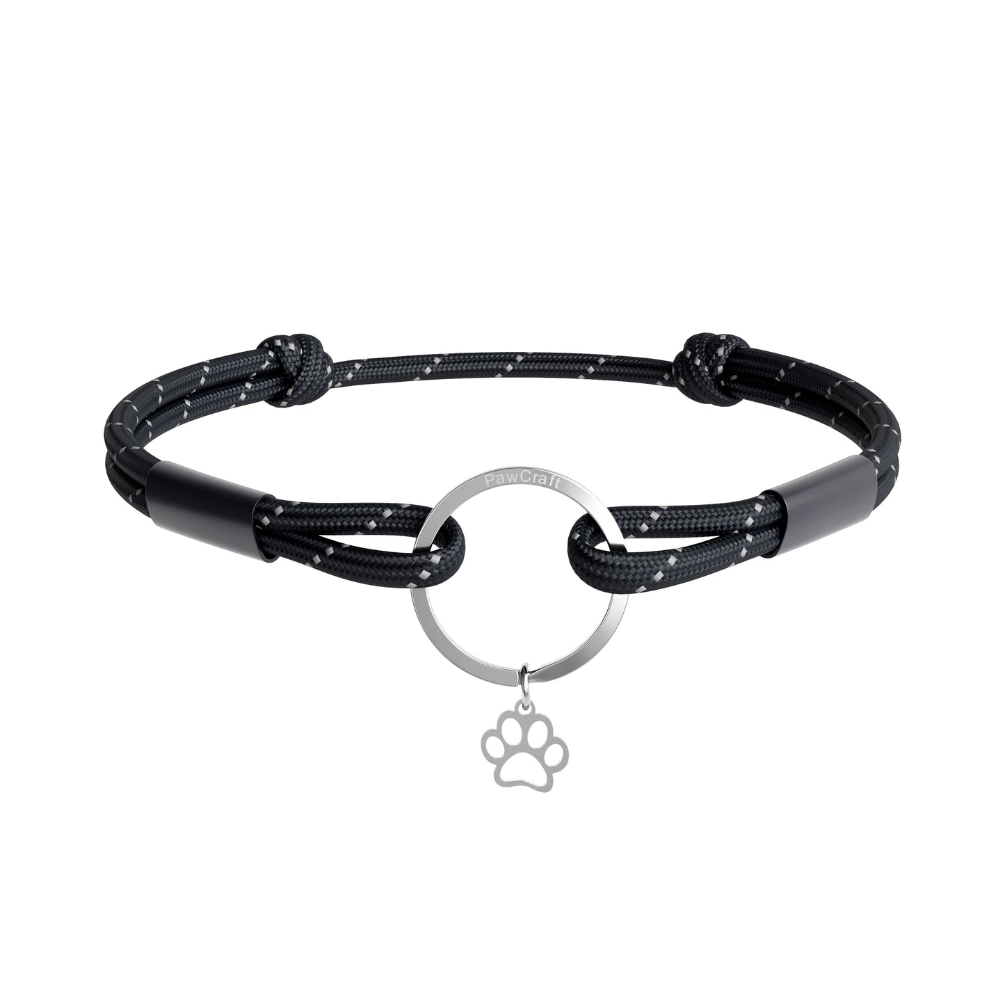 TagHug Reflective Black paracord collar ID tag holder for dogs and cats. Reflective for visibility and safety. Goes with any collar or harness. Handmade pet accessory.