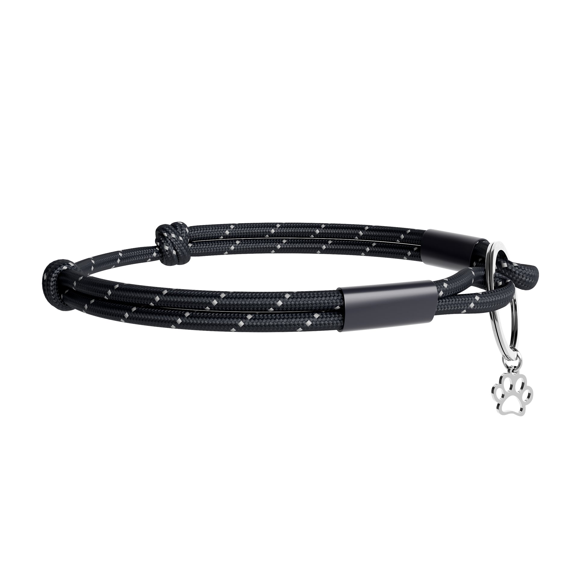 TagHug Reflective Black paracord ID tag holder, close-up of dark reflective paracord weave.