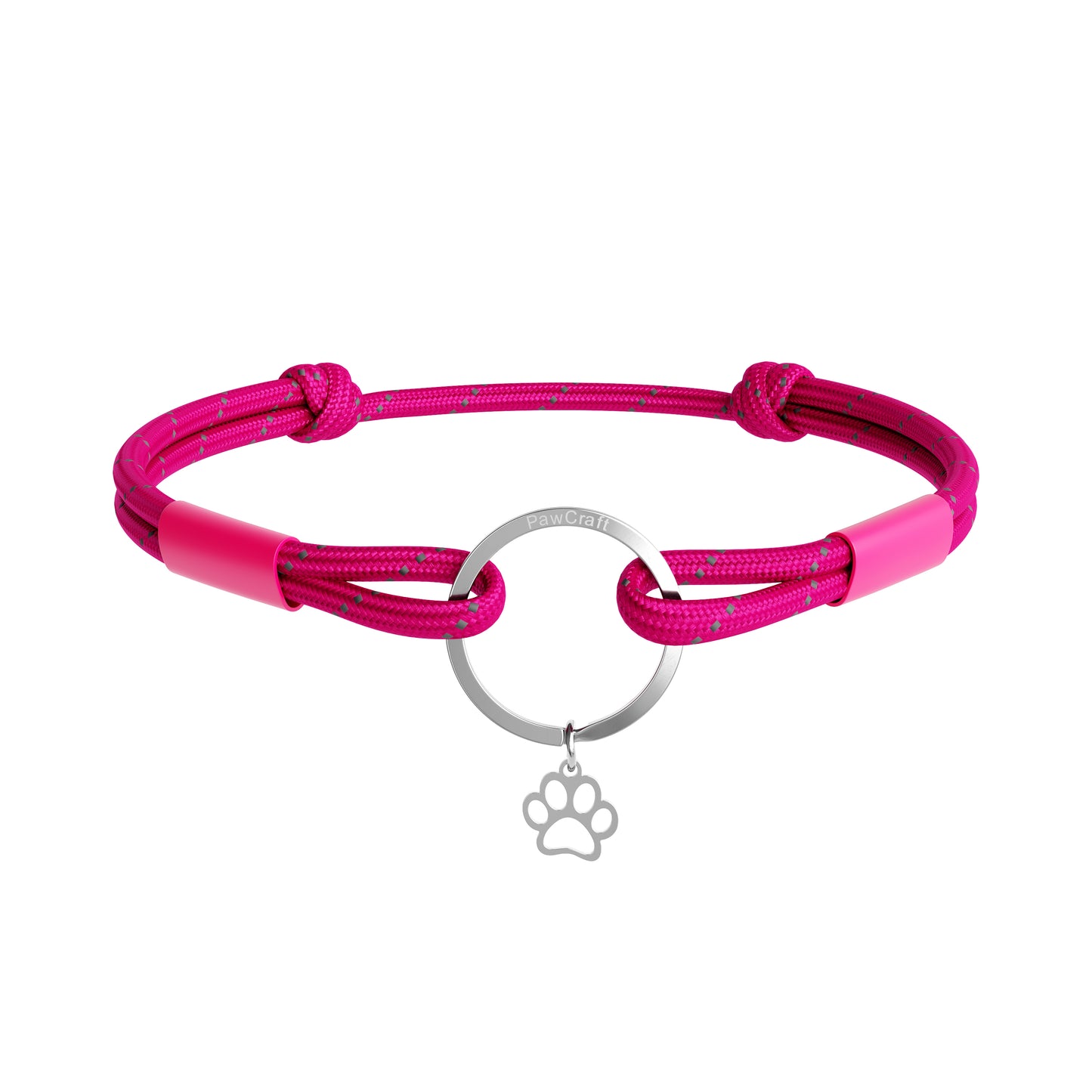 TagHug Reflective Fuchsia paracord collar ID tag holder for dogs and cats. Reflective for visibility and safety. Goes with any collar or harness. Handmade pet accessory.