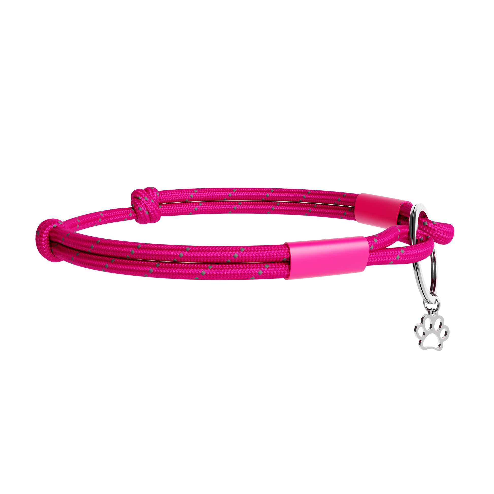 TagHug Reflective Fuchsia paracord ID tag holder, close-up of reflective bright pink paracord detail.