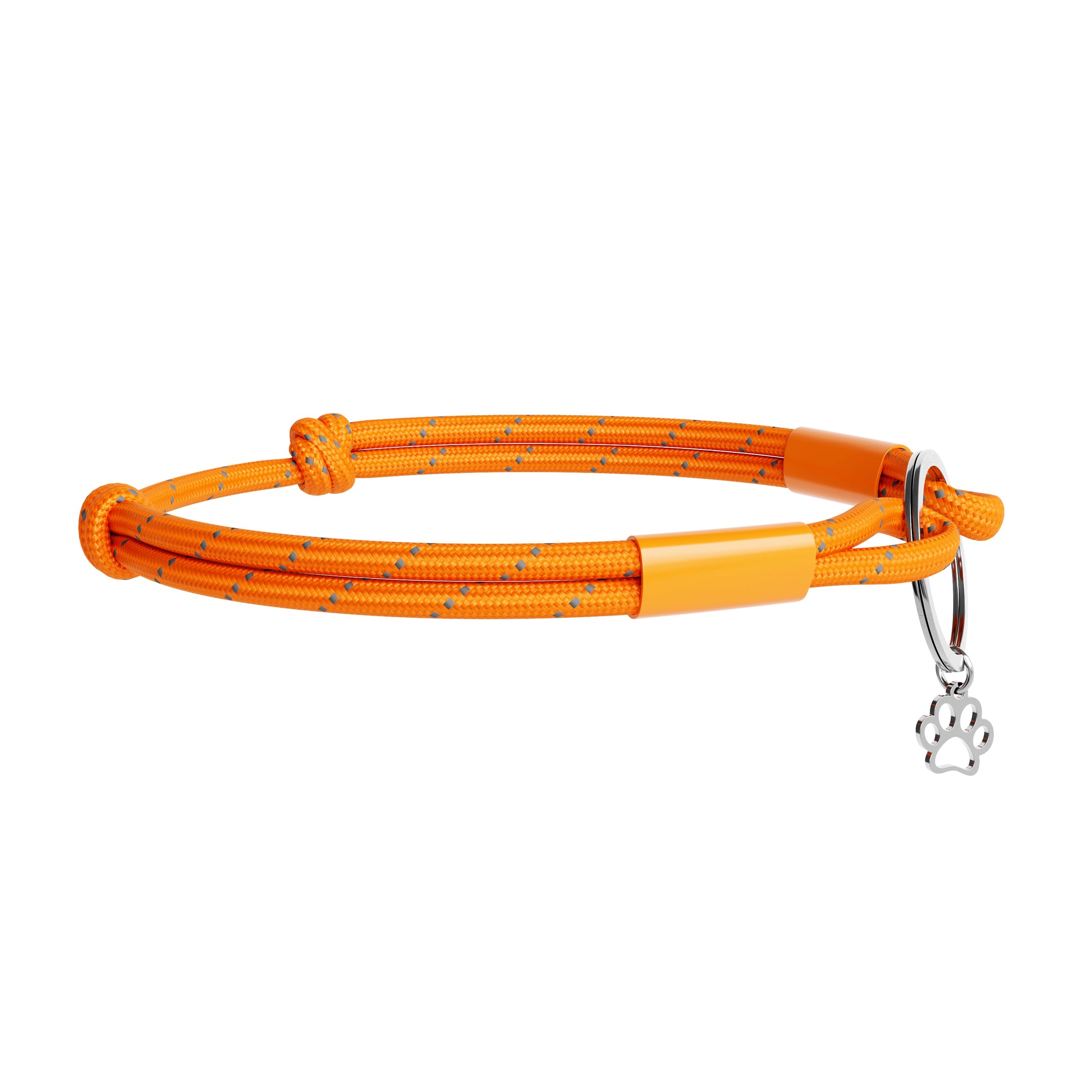 TagHug Reflective Orange paracord ID tag holder, detailed view of reflective paracord weave.