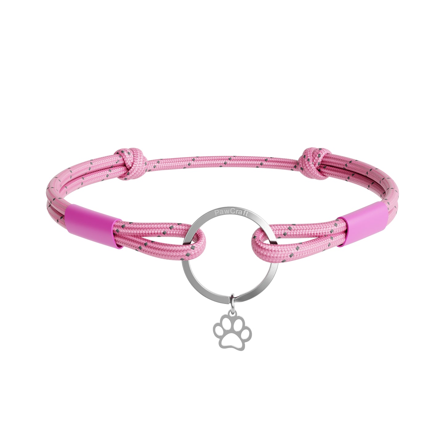 TagHug Reflective Pink paracord collar ID tag holder for dogs and cats. Reflective for visibility and safety. Goes with any collar or harness. Handmade pet accessory.