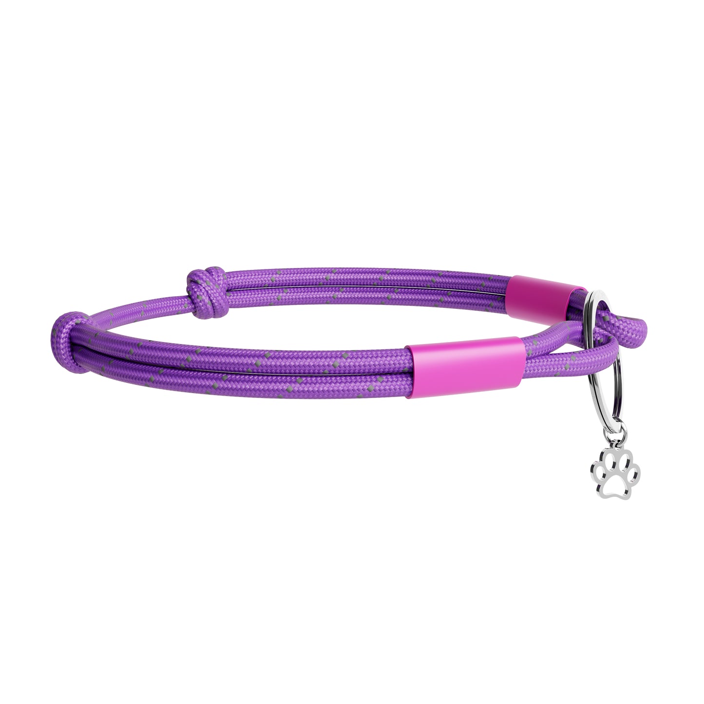 TagHug Reflective Purple paracord ID tag holder, close-up of reflective cord texture.