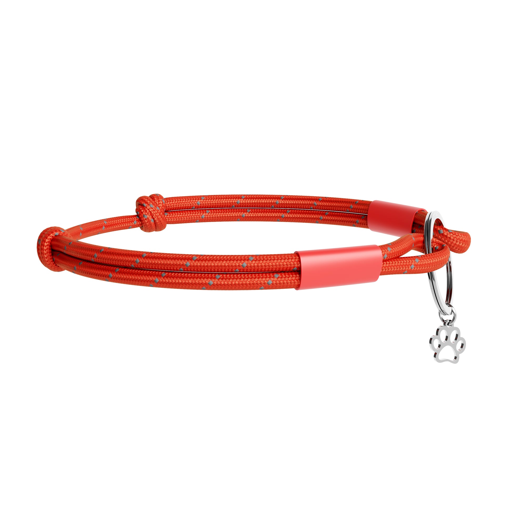 TagHug Reflective Red paracord ID tag holder, detailed close-up of reflective weave.