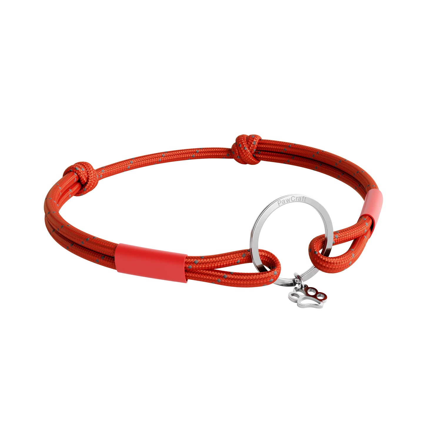 TagHug Reflective Red ID tag holder on pet collar. Reflective handmade accessory for dogs and cats.