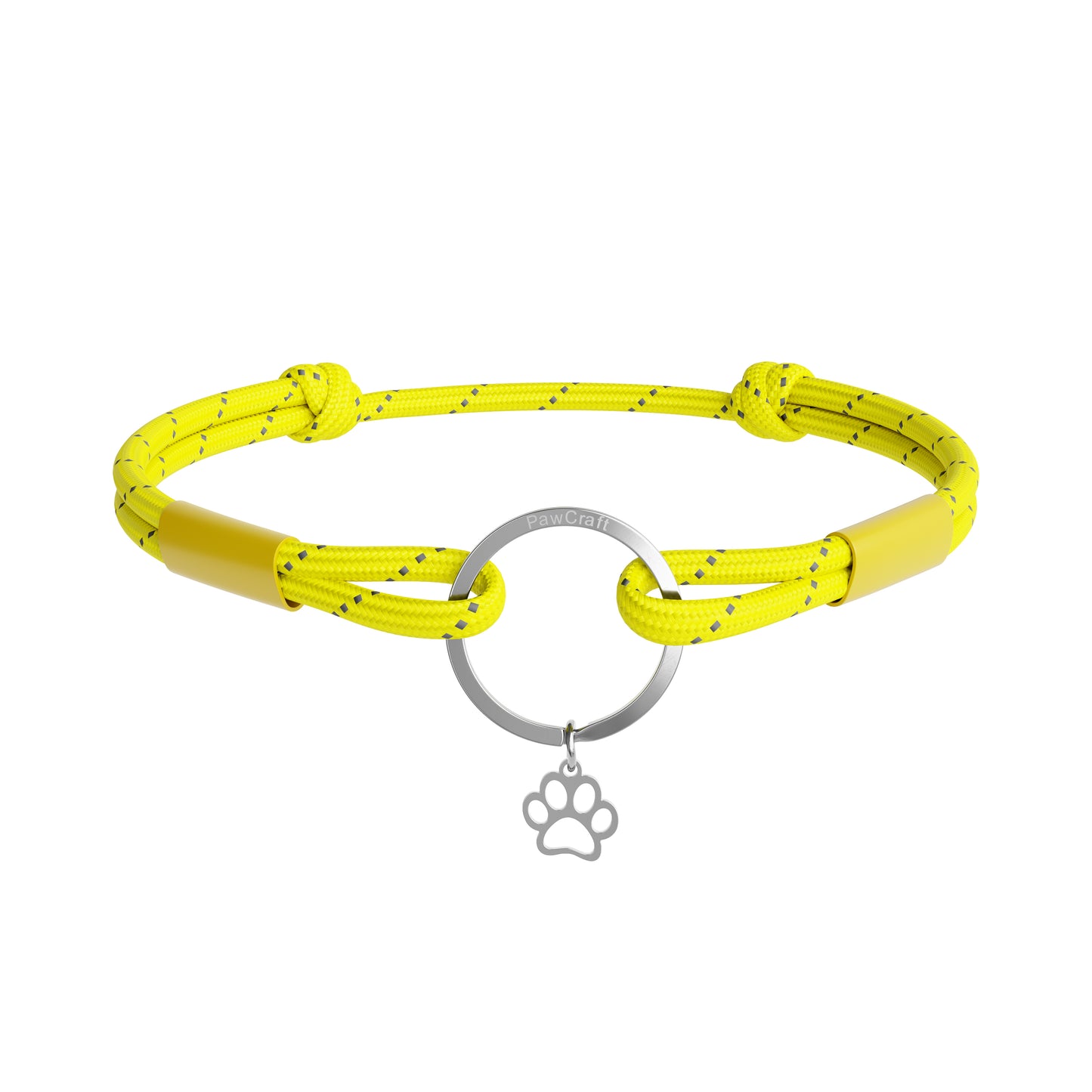 TagHug Reflective Yellow paracord collar ID tag holder for dogs and cats. Reflective for visibility and safety. Goes with any collar or harness. Handmade pet accessory.