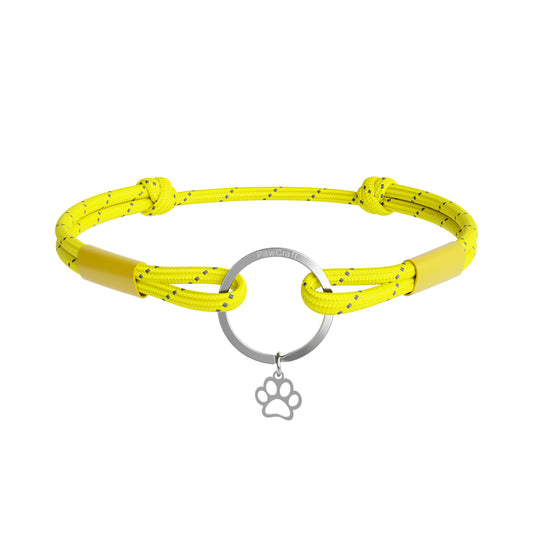 TagHug Reflective Yellow paracord collar ID tag holder for dogs and cats. Reflective for visibility and safety. Goes with any collar or harness. Handmade pet accessory.