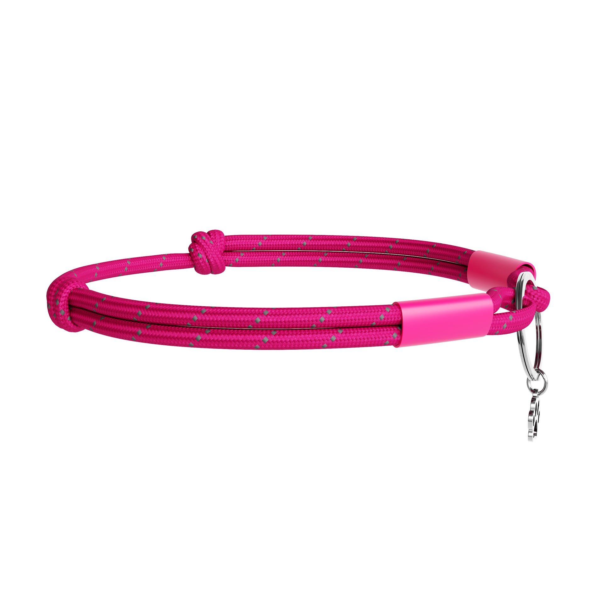 Pink dog leash with handle on a white background