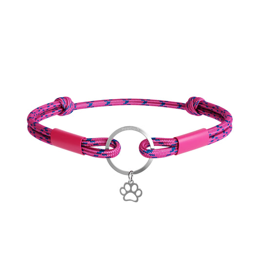 TagHug XLine paracord pet ID collar for dogs and cats in pink and blue, front view, adjustable and lightweight.